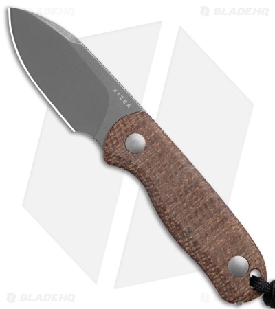 Kizer Drop Bear Drop Point Fixed Blade Knife Burlap Micarta (2.6" Stonewash)