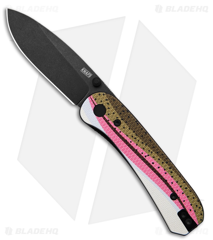 KNAFS Lander 1 Liner Lock Knife Rainbow Trout Printed G-10 (2.75" Black SW)