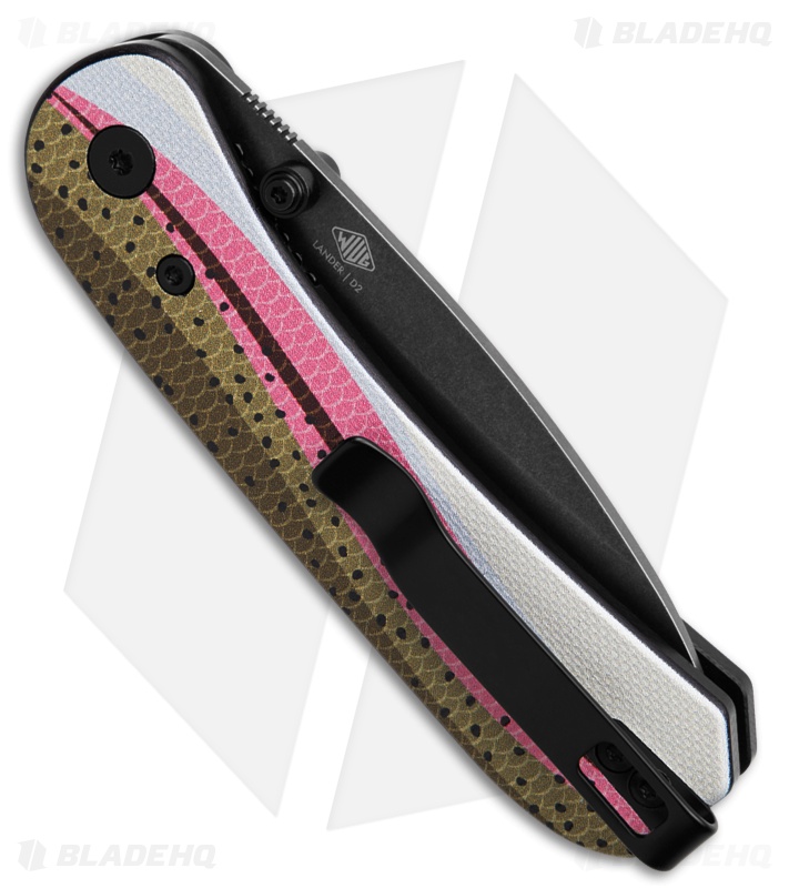 KNAFS Lander 1 Liner Lock Knife Rainbow Trout Printed G-10 (2.75" Black SW)