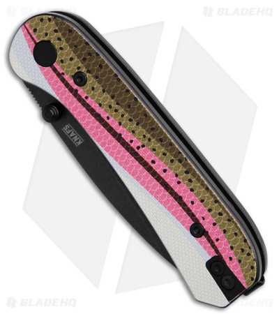 KNAFS Lander 1 Liner Lock Knife Rainbow Trout Printed G-10 (2.75" Black SW)