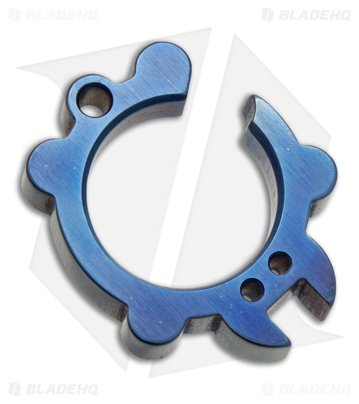KnifeGuys 3/8" Chubby Tipsy Turtle Titanium Keychain Bottle Opener - Blue Flamed