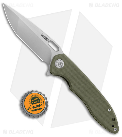 Kubey Dark Knight Liner Lock Flipper Pocket Knife Green G-10 (3.6" Bead Blast)