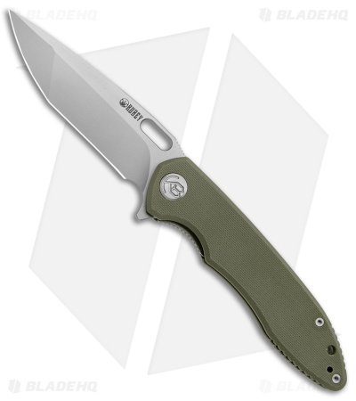 Kubey Dark Knight Liner Lock Flipper Pocket Knife Green G-10 (3.6" Bead Blast)