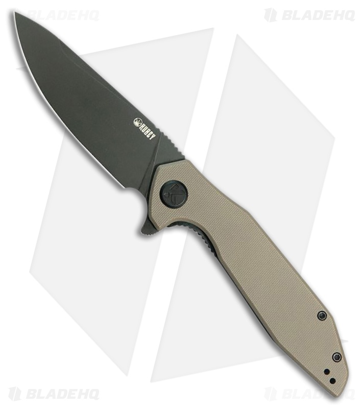 Kubey Nova Liner Lock Knife Beige G-10 (3.75" Black SW 14C28N)