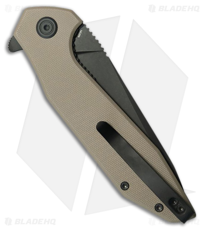 Kubey Nova Liner Lock Knife Beige G-10 (3.75" Black SW 14C28N)