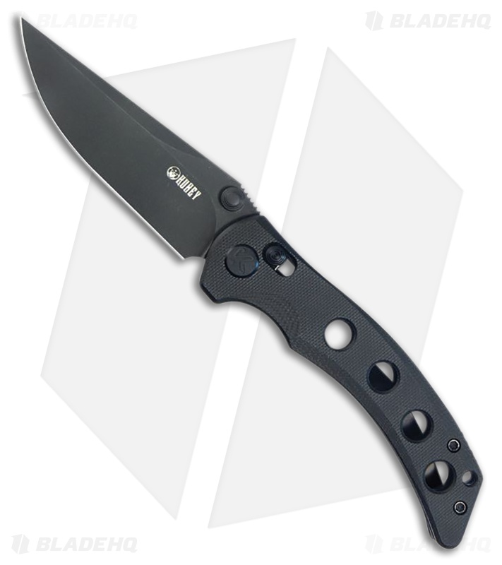 Kubey Hound Crossbar Lock Knife Black G-10 Black Stonewash