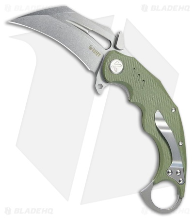 Kubey Knives Wrath Liner Lock Karambit Knife Green G-10 (2.7" Bead Blast)