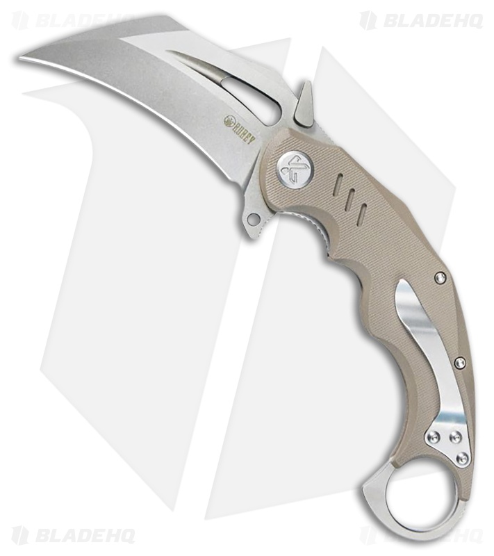 Kubey Knives Wrath Liner Lock Karambit Knife Tan G-10 (2.7" Bead Blast)