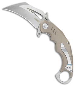 Kubey Knives Wrath Liner Lock Karambit Knife Tan G-10 (2.7" Bead Blast)