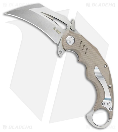 Kubey Knives Wrath Liner Lock Karambit Knife Tan G-10 (2.7" Bead Blast)