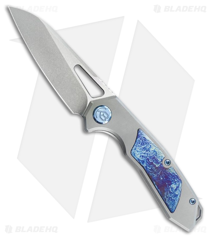 Kubey Vagrant Frame Lock Knife Gray Ti/Flame Titanium Inlays (3.2" BB S35VN)
