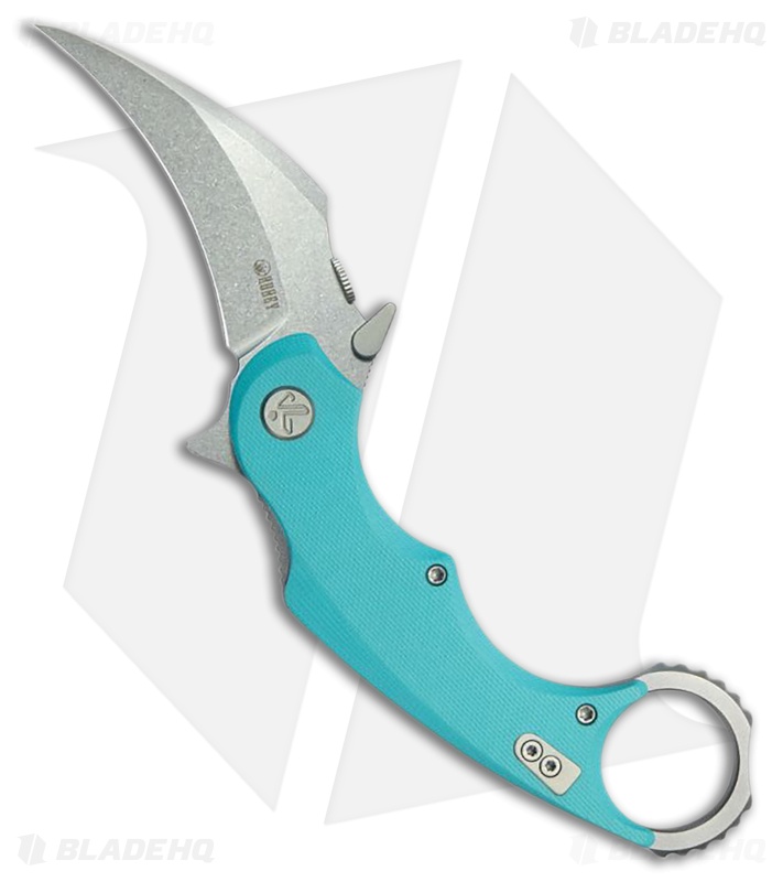 Kubey Knives Rogue Liner Lock Karambit Knife Tiffany Blue G-10 (2.9" Stonewash)