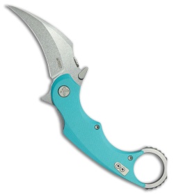 Kubey Knives Rogue Liner Lock Karambit Knife Tiffany Blue G-10 (2.9" Stonewash)