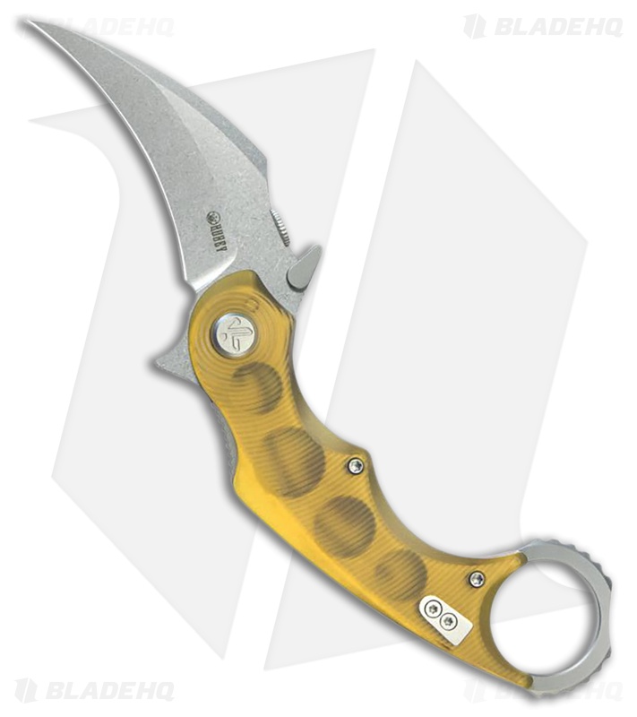 Kubey Knives Rogue Liner Lock Karambit Knife Ultem (2.9" Stonewash)