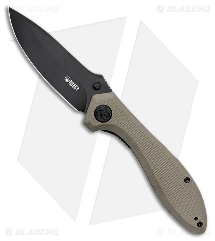 Kubey Ruckus Liner Lock Knife Tan G-10 (3.3" Black SW)
