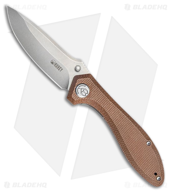 Kubey Ruckus Liner Lock Knife Tan Canvas Micarta (3.3" Bead Blast)
