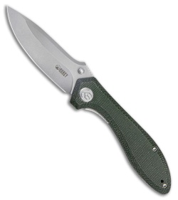 Kubey Ruckus Liner Lock Knife Green Canvas Micarta (3.3" Bead Blast)