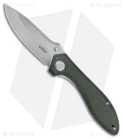 Kubey Ruckus Liner Lock Knife Green Canvas Micarta (3.3" Bead Blast)