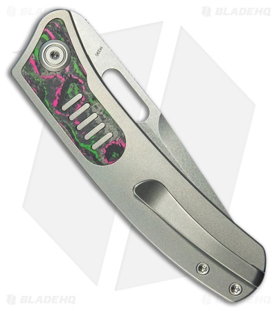 Kubey Common Thread Liner Lock Knife Ti/Watermelon Sugar CamoCarbon (3" SW)