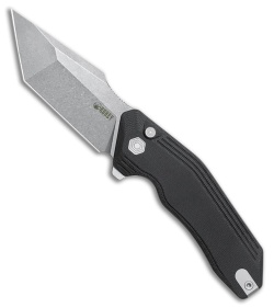 Kubey Knives Yokai Button Lock Knife Black G-10 (3.25" Stonewash)