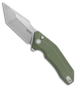 Kubey Yokai Button Lock Knife Red G-10 Black Stonewash