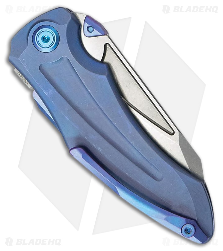 Kubey Knives Sumo Button Lock Knife Blue Titanium (3.2" Stonewash)