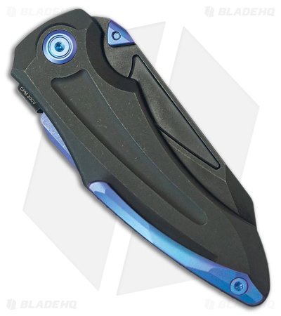 Kubey Knives Sumo Knife Black SW Ti/Blue Accents Black SW