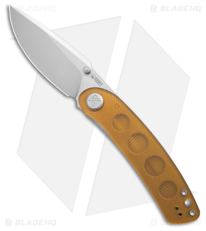 Kubey Momentum Sherif Manganas Linerlock Knife Ultem (3.4" Stonewash ) 344B