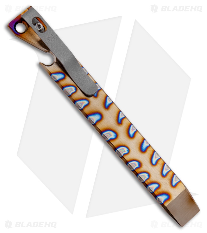Maverick Customs 5.25" Titanium Pocket Pry Bar Tool - Flame Strip Edges