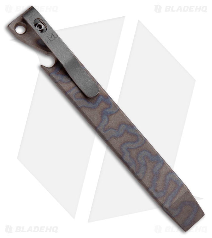 Maverick Customs 5.25" Titanium Pocket Pry Bar Tool - Stonewash Snake Flame