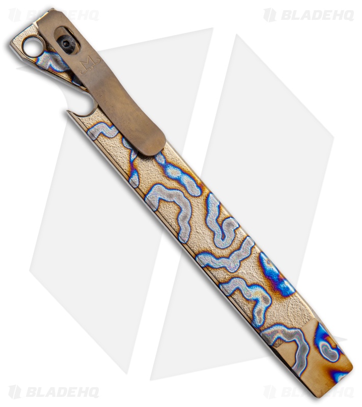 Maverick Customs 5" Titanium Pocket Pry Bar Tool - Flame Stripe/Bronze Clip