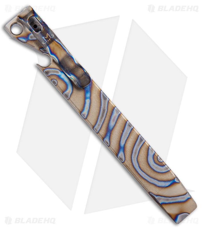 Maverick Customs 5" Titanium Pocket Pry Bar Tool - Flame Stripe/Flame Clip