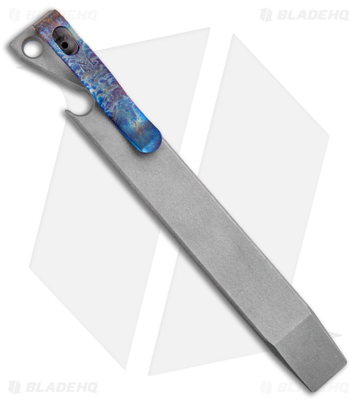 Maverick Customs 5" Titanium Pocket Pry Bar Tool - Stonewash/Flamed Clip