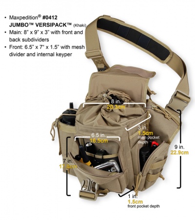 Maxpedition Jumbo Versipack Khaki Shoulder Sling Pack Bag 0412K