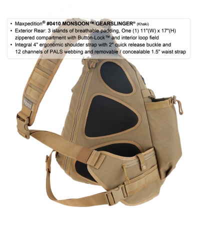 Maxpedition Monsoon Gearslinger Khaki Shoulder Pack Hydration 0410K