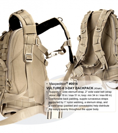 Maxpedition Vulture II Khaki 3-Day Backpack Assault Pack Bag 0514K