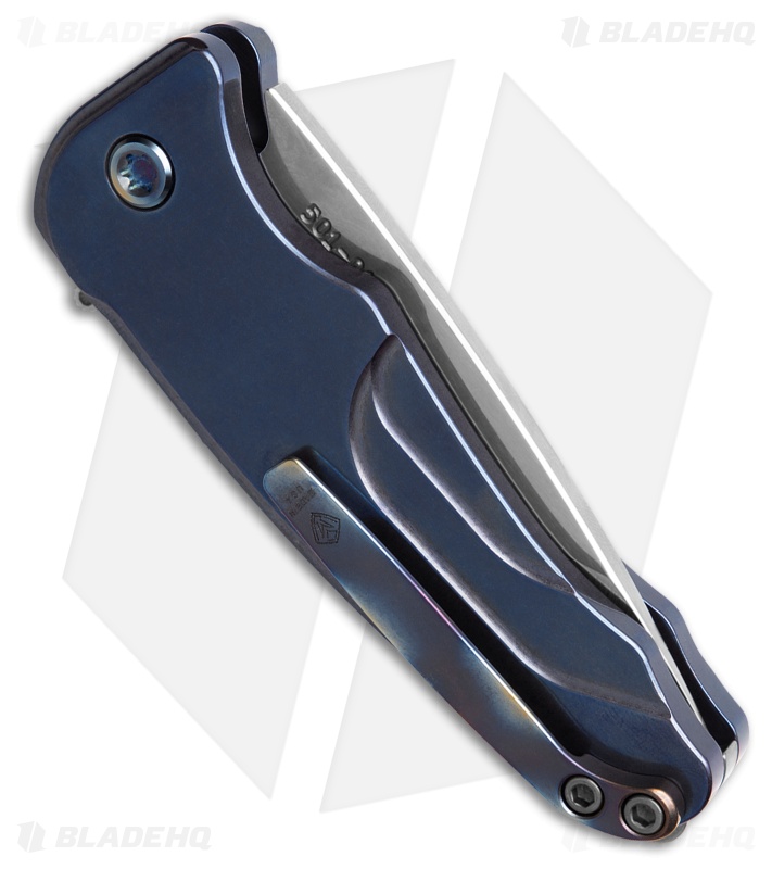 Medford Smooth Criminal Button Lock Knife Titanium Blue (3" Tumbled)