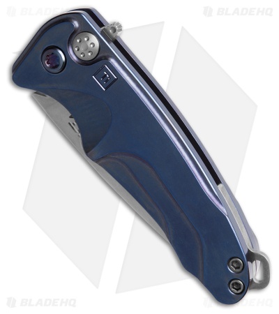 Medford Smooth Criminal Button Lock Knife Titanium Blue (3" Tumbled)