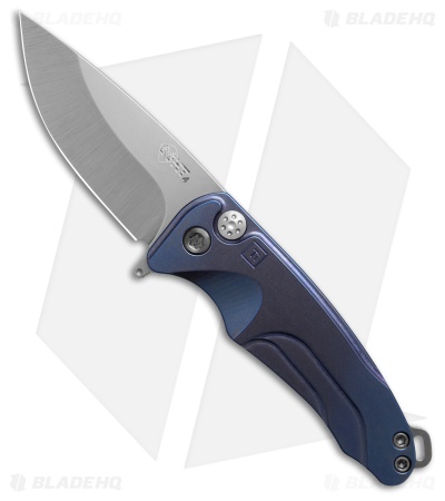 Medford Smooth Criminal Button Lock Knife Titanium Blue (3" Tumbled)