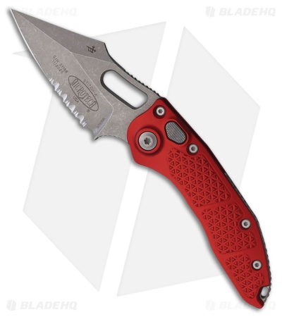 Microtech Stitch Automatic Knife Red Aluminum (3.75" Apocalyptic Serr)