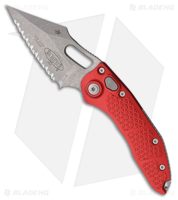 Microtech Stitch Automatic Knife Red Aluminum (3.75" Apocalyptic Full Serr)