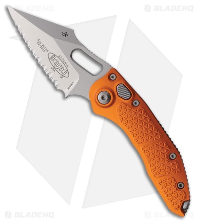 Microtech Stitch Automatic Knife Orange Aluminum (3.75" Stonewash Full Serr)