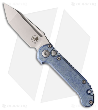 Microtech LUDT T/E Marfione Select Auto Knife Ice Blue Slab Side Ti  (3.5" SW)