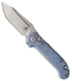 Microtech LUDT T/E Marfione Select Auto Knife Ice Blue Slab Ti  (3.5" SW Serr)