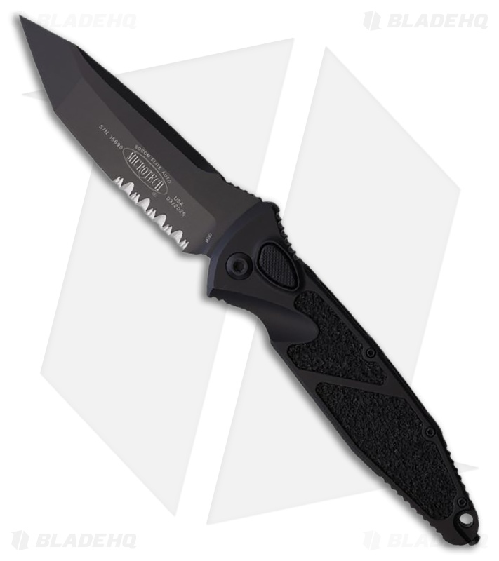 Microtech Socom Elite T/E Automatic Knife Black Aluminum (4" Black Serr)