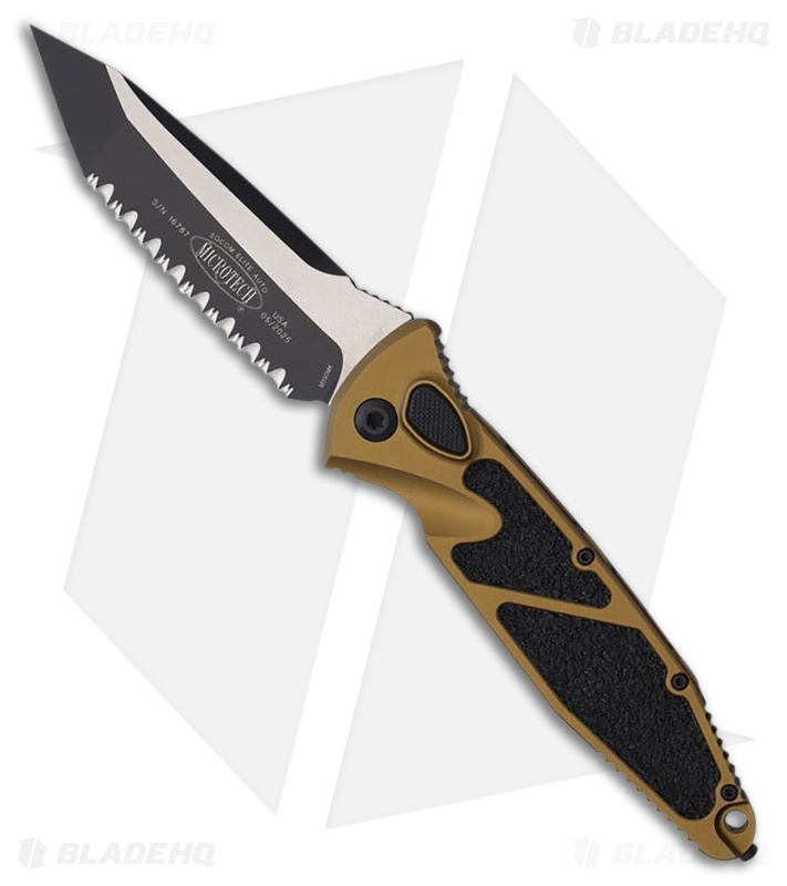 Microtech Socom Elite T/E Automatic Knife Tan Aluminum (4" Two-Tone Full Serr)