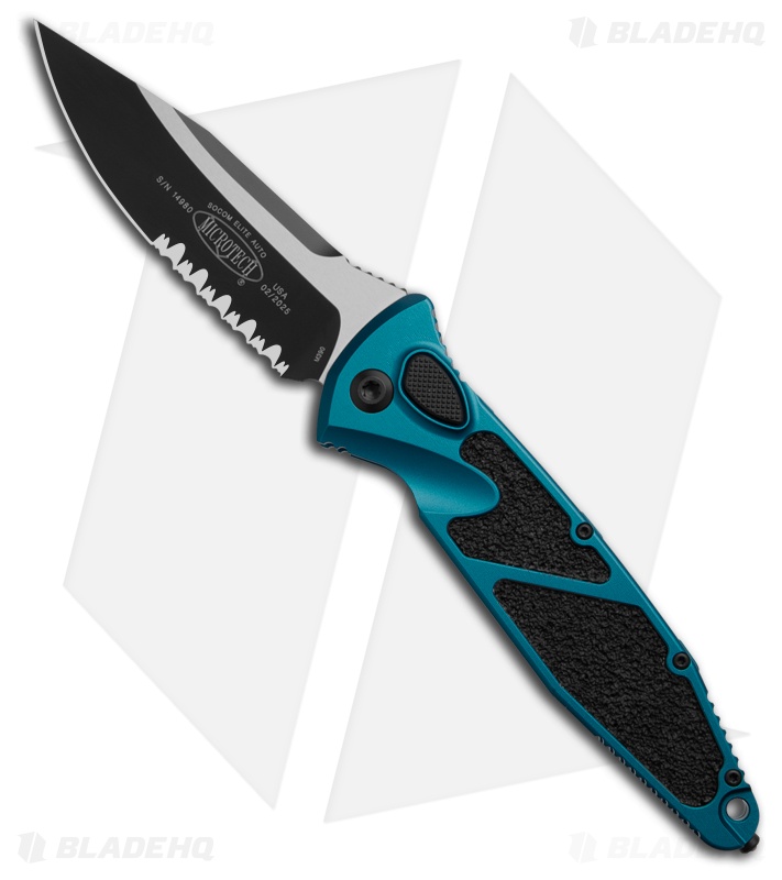 Microtech Socom Elite Auto Blue Al Clip Point Black Serr