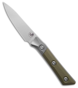 3.5" Pairing Knife Stonewash Standard Titanium Bolster OD Green G-10