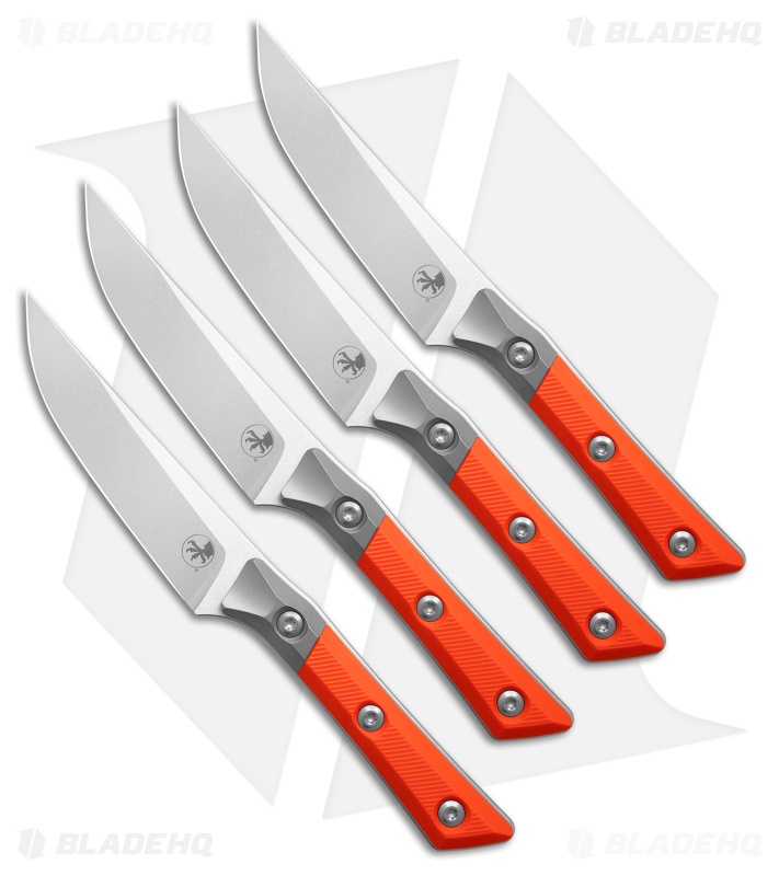 4.5 Steak Knife  Set Stonewash Standard Titanium Bolster Ember G-10