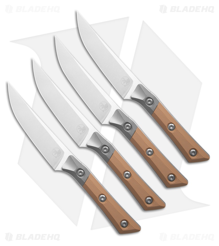 4.5 Steak Knife Set Stonewash Standard Titanium Bolster Coyote Tan G-10